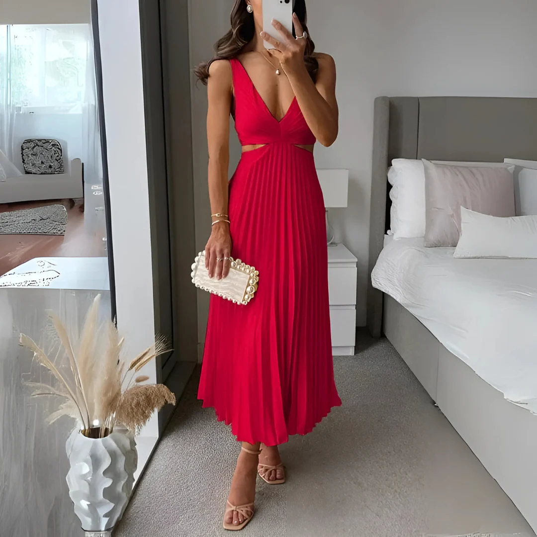 Robe plissée midi avec découpes à la taille - Image 3