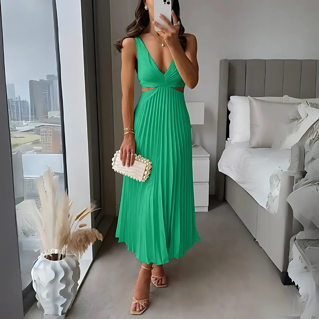 Robe plissée midi avec découpes à la taille - Image 6
