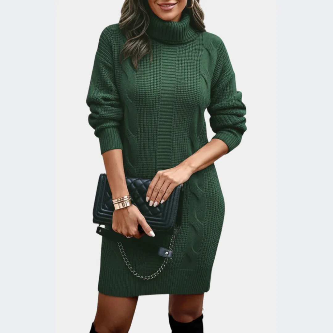 Robe pull en maille col roulé