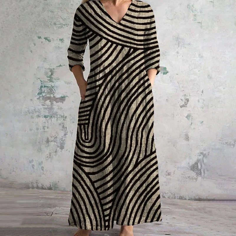 Robe longue rayée au style vintage