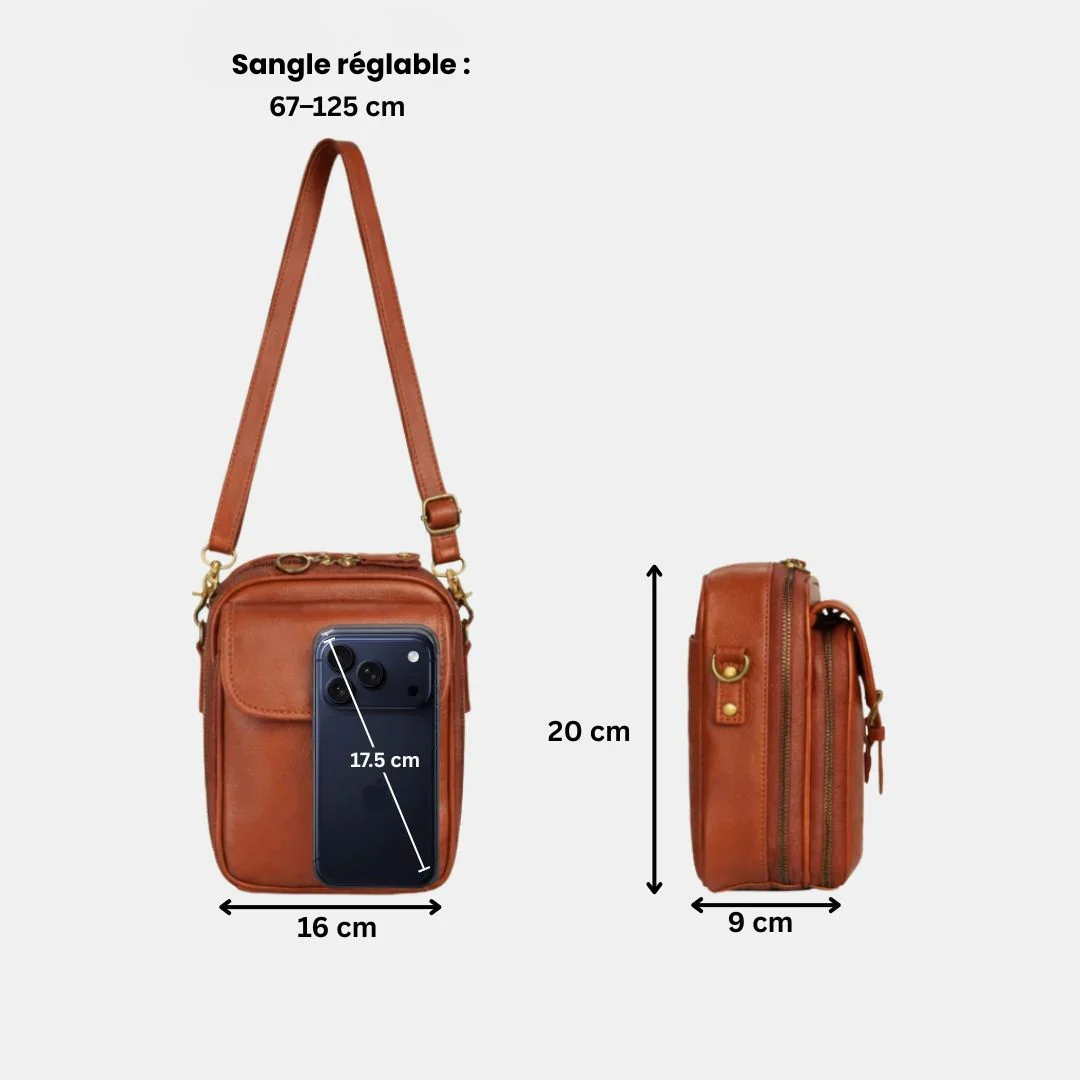 Sac bandoulière spacieux cuir vegan multifonction - Image 19