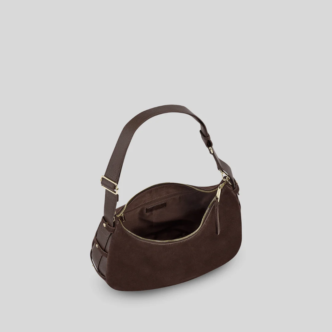 Sac demi-lune en suédine café - Image 10