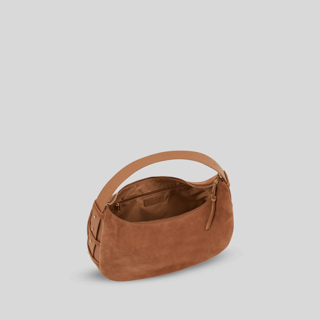 Sac demi-lune en suédine café - Image 15