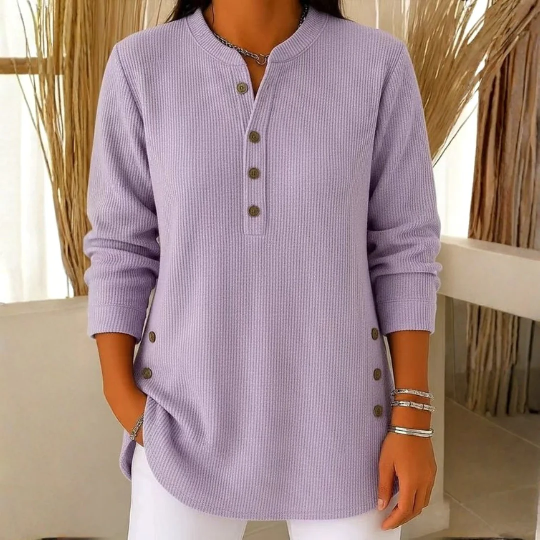 Sweat-shirt tricoté à manches longues avec patte de boutonnage pour femme