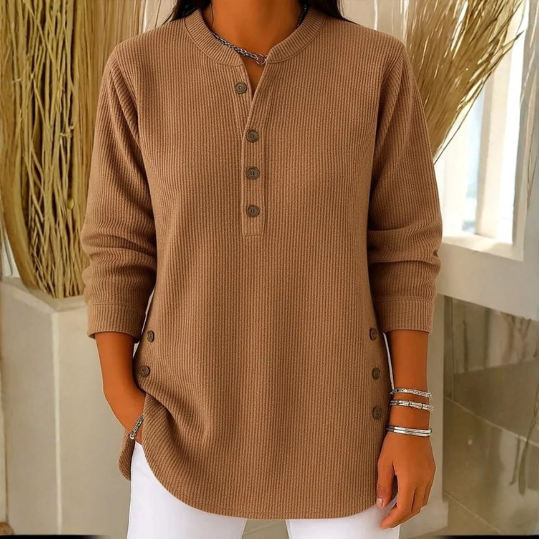 Sweat-shirt tricoté à manches longues avec patte de boutonnage pour femme - Image 2