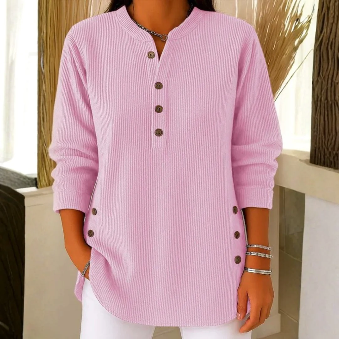 Sweat-shirt tricoté à manches longues avec patte de boutonnage pour femme - Image 4