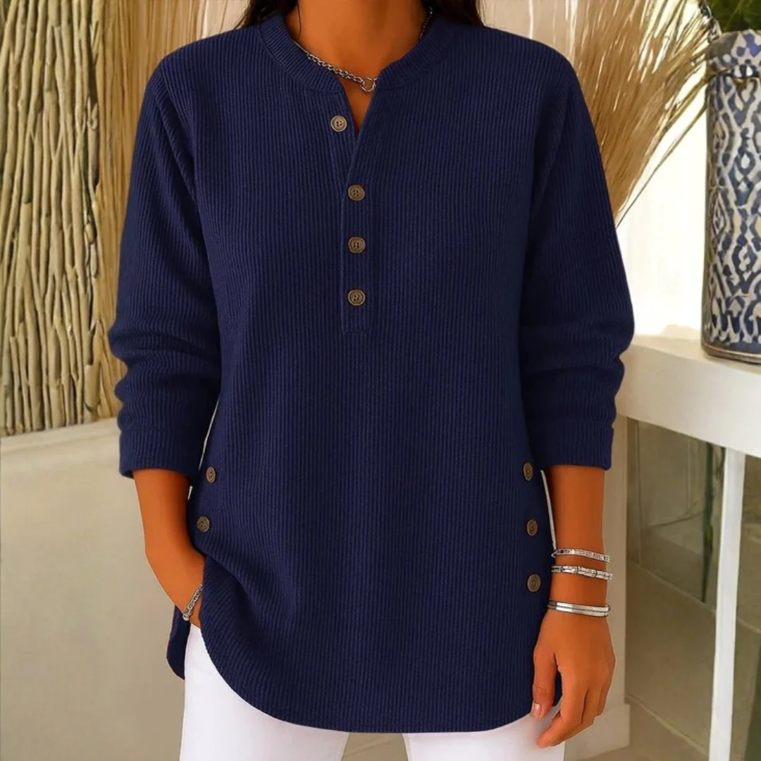 Sweat-shirt tricoté à manches longues avec patte de boutonnage pour femme - Image 5