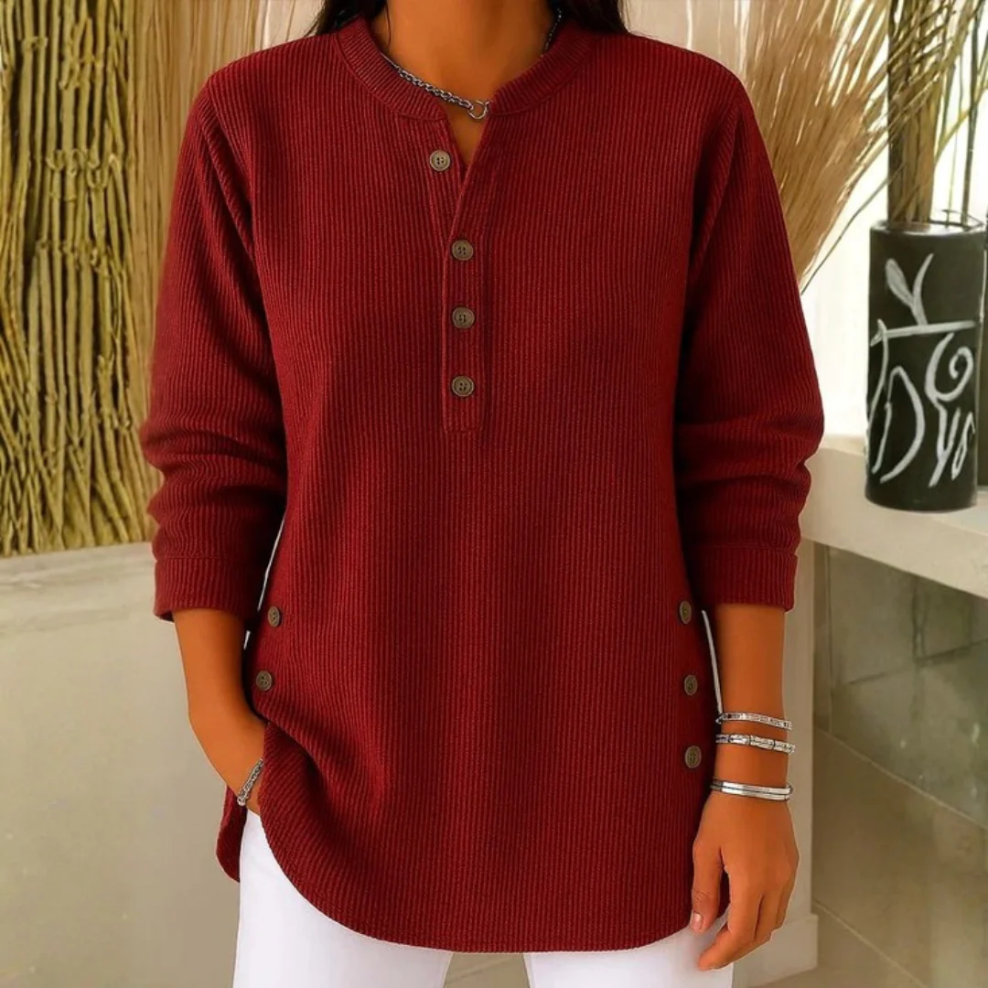 Sweat-shirt tricoté à manches longues avec patte de boutonnage pour femme - Image 6
