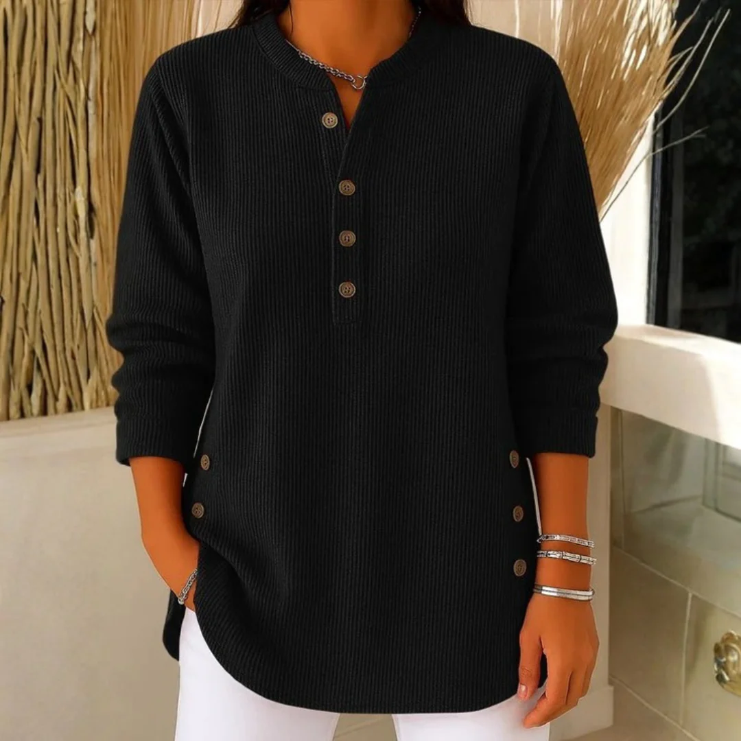 Sweat-shirt tricoté à manches longues avec patte de boutonnage pour femme - Image 8