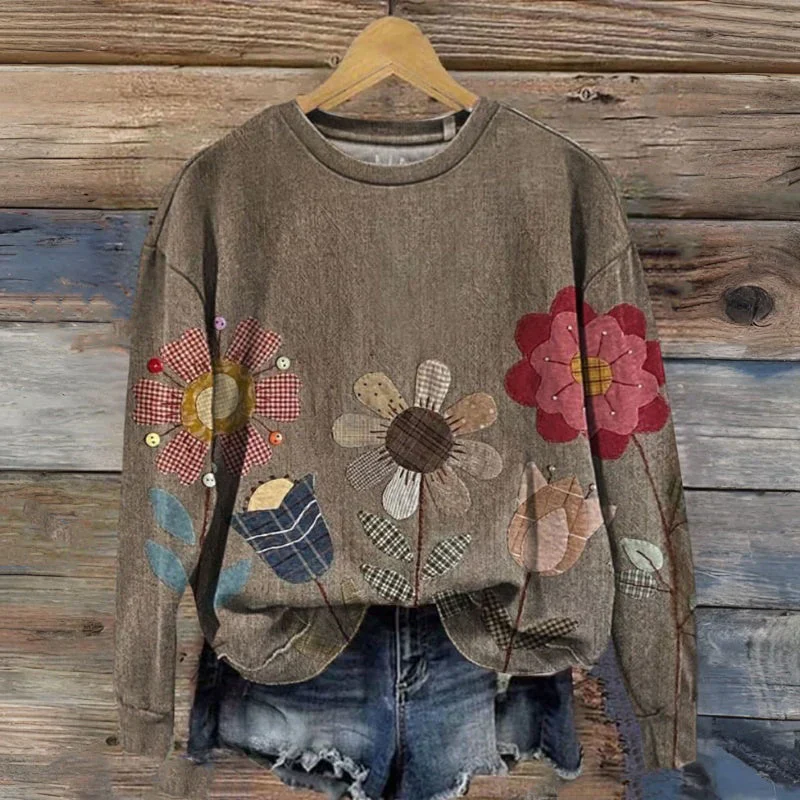 Sweat-shirt vintage femme – Motif floral coloré