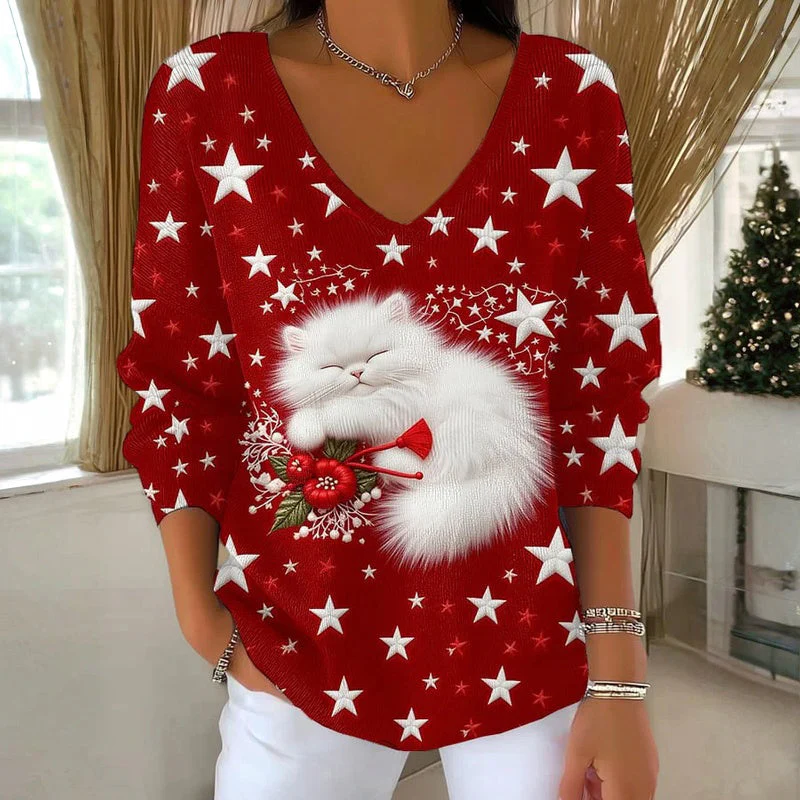 T-shirt Noël avec Chat Imprimé - Image 2
