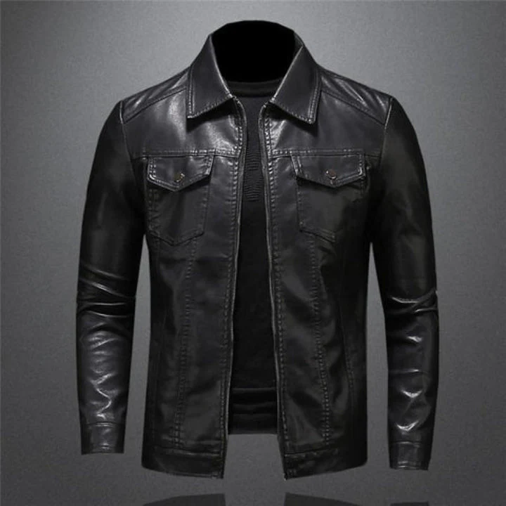 Veste en cuir noir homme - Image 2