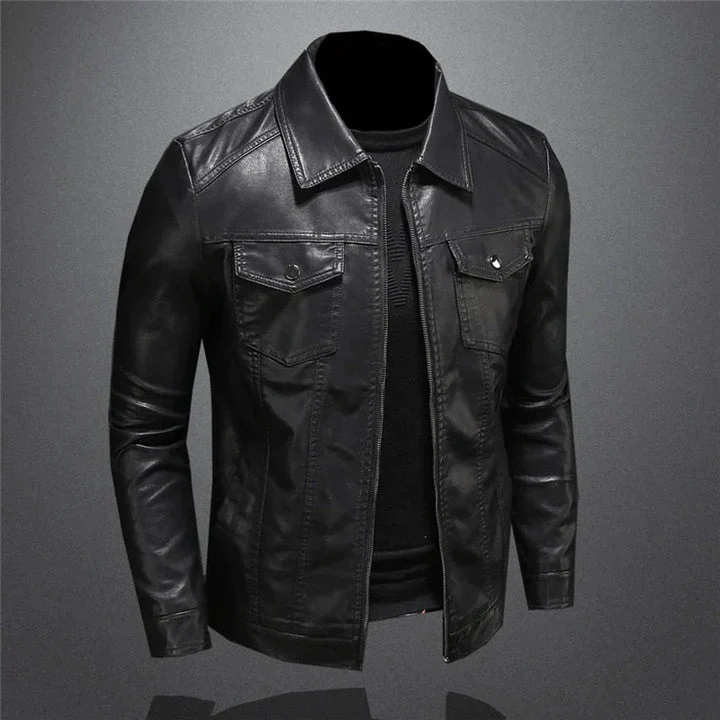Veste en cuir noir homme - Image 4