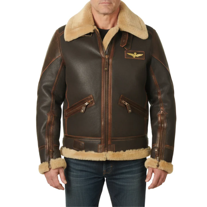Veste pilote en cuir avec doublure chaude
